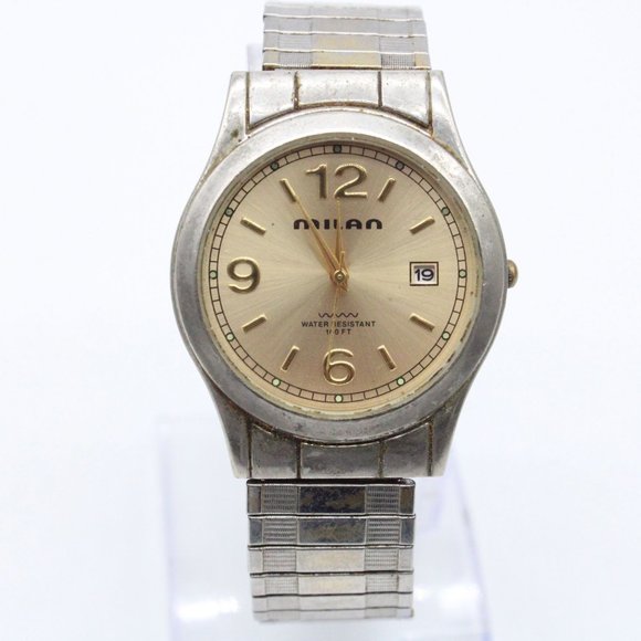 Vintage MILAN Watch Mens Silver Tone Stainless Steel Classic Gold Quartz Dial - Picture 1 of 8